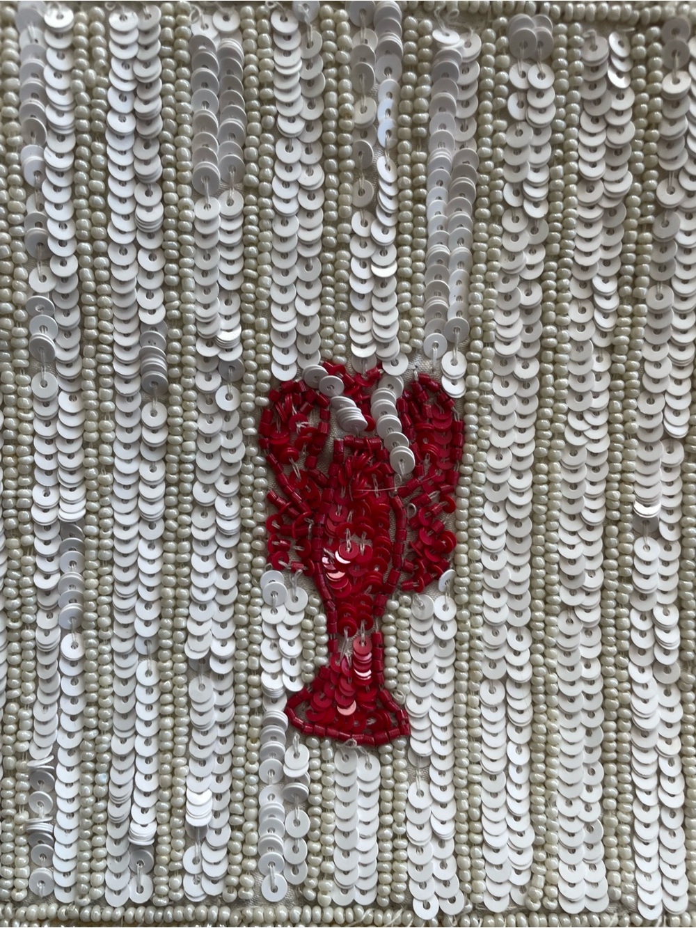 Viral Handcrafted Beaded/Sequin Lobster Shoulder Bag - White with Red Lobsters - Picture 5 of 13